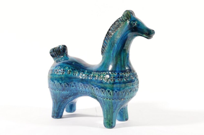 A Bitossi Blue Glazed Ceramic Horse (H:24.5cm)