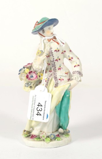 A Bow Porcelain Figure of a Lady, circa 1760, standing...