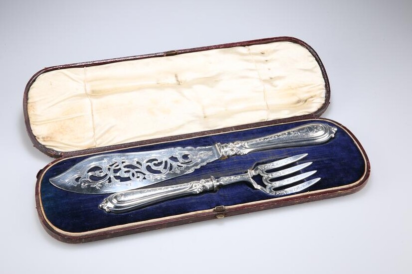 A CASED PAIR OF VICTORIAN SILVER FISH SERVERS, by John