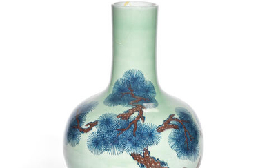 A CELADON-GROUND UNDERGLAZE BLUE AND COPPER-RED VASE, TIANQIUPING