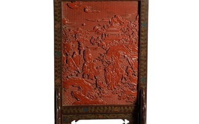 A CHINESE CARVED CINNABAR LACQUER TABLE SCREEN