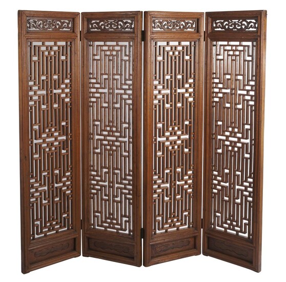 A CHINESE ELM FOUR PANEL SCREEN QING DYNASTY (1644-1912), CIRCA 19TH CENTURY