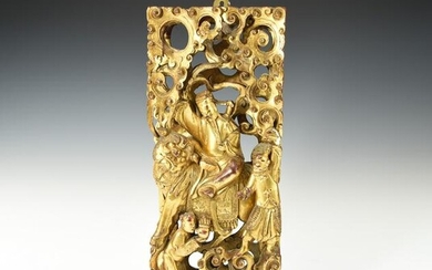 A CHINESE GILT WOODEN CARVED BOARD