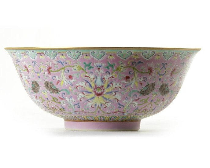 A CHINESE PINK-GROUND FAMILLE ROSE BOWL, CHINA, QING