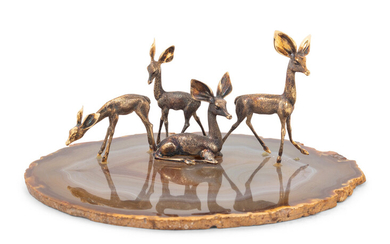 A Cartier Silver and Agate Deer Sculpture