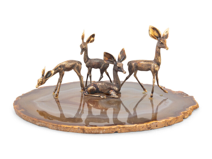 A Cartier Silver and Agate Deer Sculpture