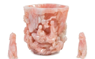 A Chinese Carved Rose Quartz Brush Washer