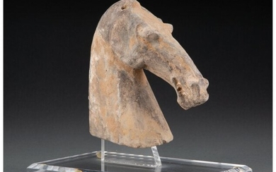 A Chinese Pottery Horse Head Figure 6-1/4 x 6-1/