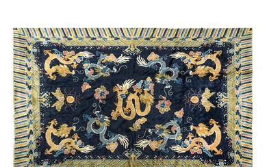 A Chinese blue-ground 'dragon' carpet, 18th/19th century