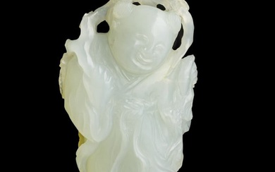 A Chinese carved white jade 'boy' figure, 18th century