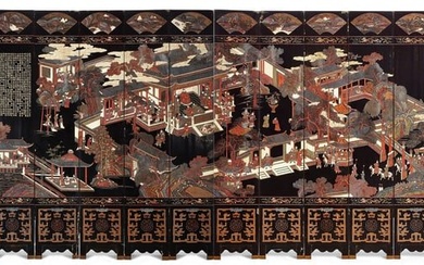 A Chinese lacquer twelve panel floor screen