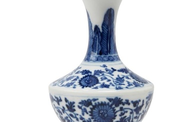 A Chinese small blue and white trumpet neck vase