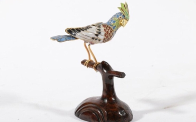 A Cloisonné And Enamelled Bird On Branch (H: 12cm)