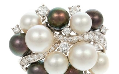 A Diamond & Cultured Multi-Color Pearl Ring in 18K