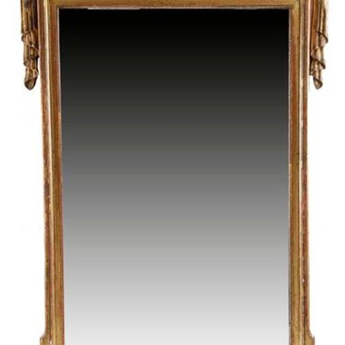 A FRENCH GILTWOOD NEO-CLASSICAL WALL MIRROR 19TH CENTURY with two...