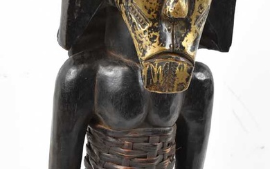 A Fang, Gabon, figure with brass applied face and basket...