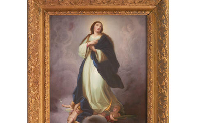 A Framed German Porcelain Plaque Depicting the Madonna