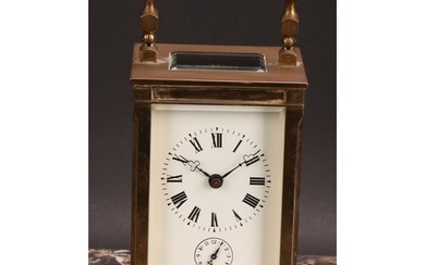 A French lacquered brass alarm carriage clock, 6.5cm rectang...