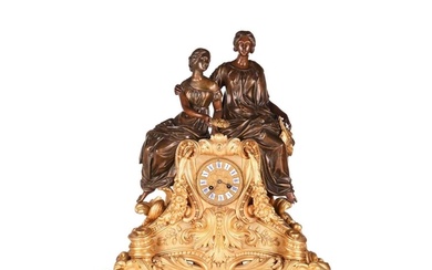 A French late 19th-century ormolu and bronze mantel clock, i...