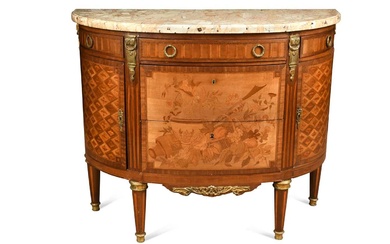 A French marquetry commode with marble top, 19th century