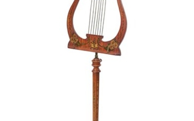 A GEORGE III STYLE SATINWOOD AND PAINTED MUSIC STAND, LATE 19TH CENTURY