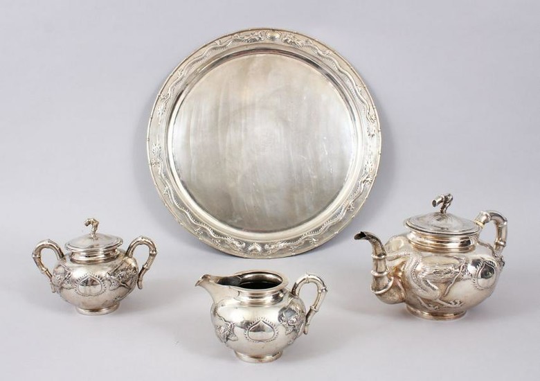 A GOOD 19TH CENTURY CHINESE SOLID SILVER THREE PIECE