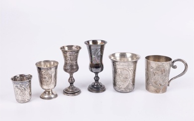 A GROUP OF SIX SILVER KIDDUSH CUPS