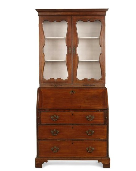 A George II walnut secretary bookcase