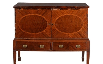 A George III mahogany and crossbanded chest on stand