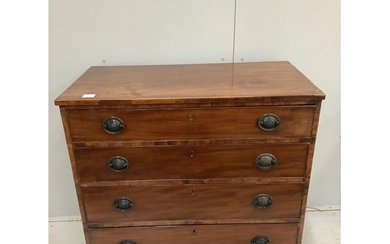 A George III mahogany chest of four long drawers, width 92cm...