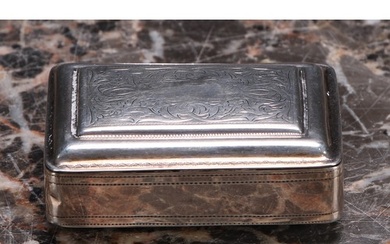 A George IV silver rectangular snuff box, bright-cut engrave...