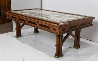 A Gothic Revival burl walnut low table