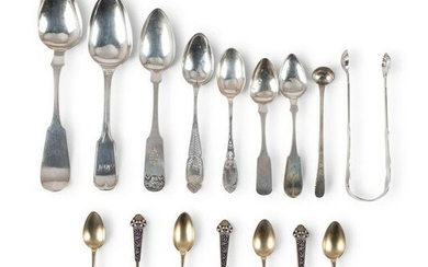 A Group of Coin Silver and Enameled Flatware
