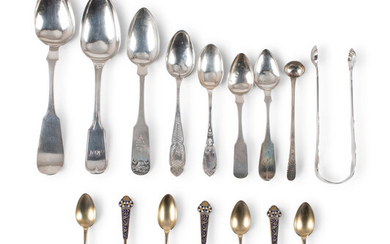 A Group of Coin Silver and Enameled Flatware