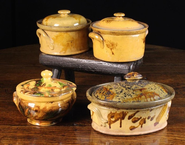 A Group of Four 19th Century French Lidded Casseroles pots from the Limousin Region with decorative