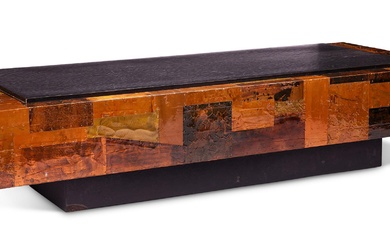 A LACQUERED COPPER PATCHWORK COFFEE TABLE IN THE MANNER OF PAUL EVANS, CIRCA 1970