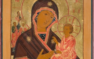A LARGE DATED ICON SHOWING THE TIKHVINSKAYA MOTHER OF GOD...
