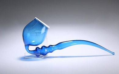 A LARGE VICTORIAN "END OF DAY" BLUE GLASS PIPE, with