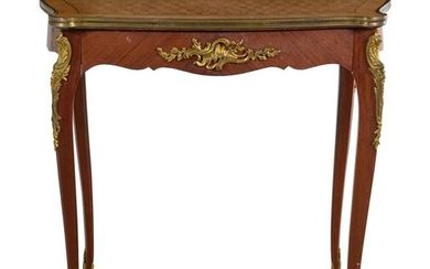 A Louis XV Style Gilt Bronze Mounted Parquetry Table