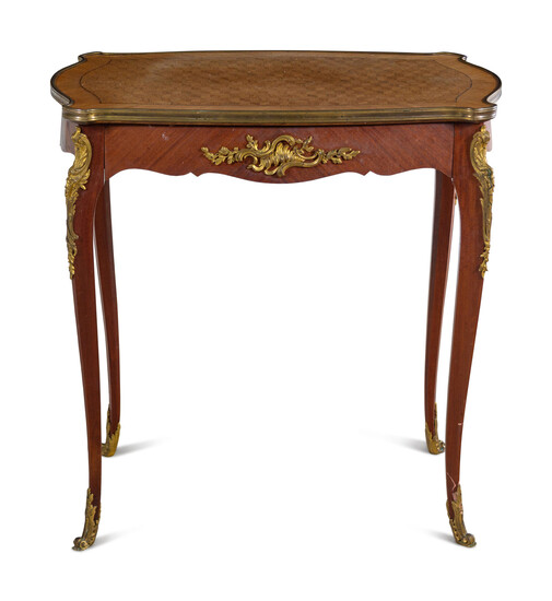 A Louis XV Style Gilt Bronze Mounted Parquetry Table