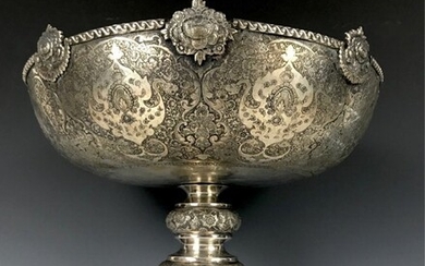 A MAGNIFICENT LARGE PERSIAN SILVER CENTERPIECE