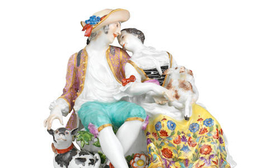 A Meissen group of pastoral lovers, circa 1745