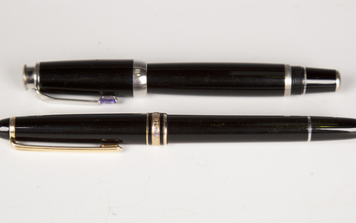 A Montblanc Bohème fountain pen with a black body and white metal fittings, the clip set with a
