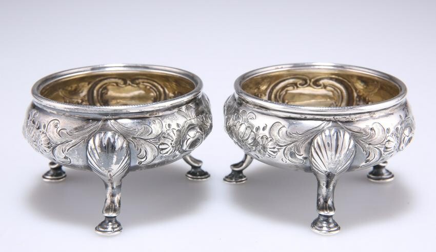 A PAIR OF 18TH CENTURY SCOTTISH SILVER SALTS, marks