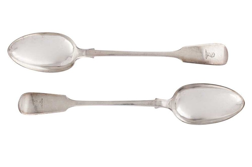 A PAIR OF EARLY VICTORIAN STERLING SILVER BASTING SPOONS, LONDON 1837 BY BENJAMIN SMITH