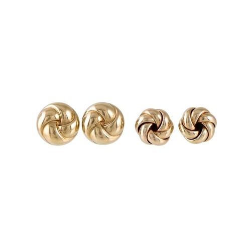 A PAIR OF GOLD KNOT EARRINGS, mounted in 9ct gold, 9 mm, 1.6...
