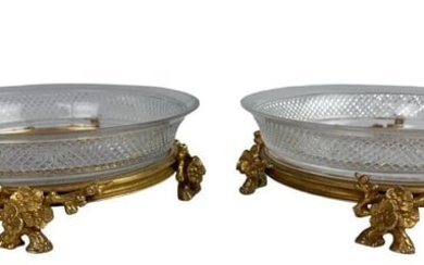 A PAIR OF SIGNED ORMOLU MOUNTED BACCARAT DISHES