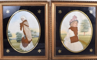 A PAIR OF VICTORIAN WOOLWORK PICTURES, depicting