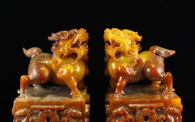 A Pair Chinese Hetian Jade Lucky Kylin Seals