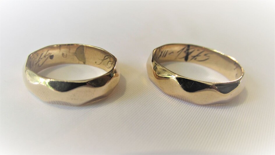 A Pair of 14K Gold Wedding Rings The Large...